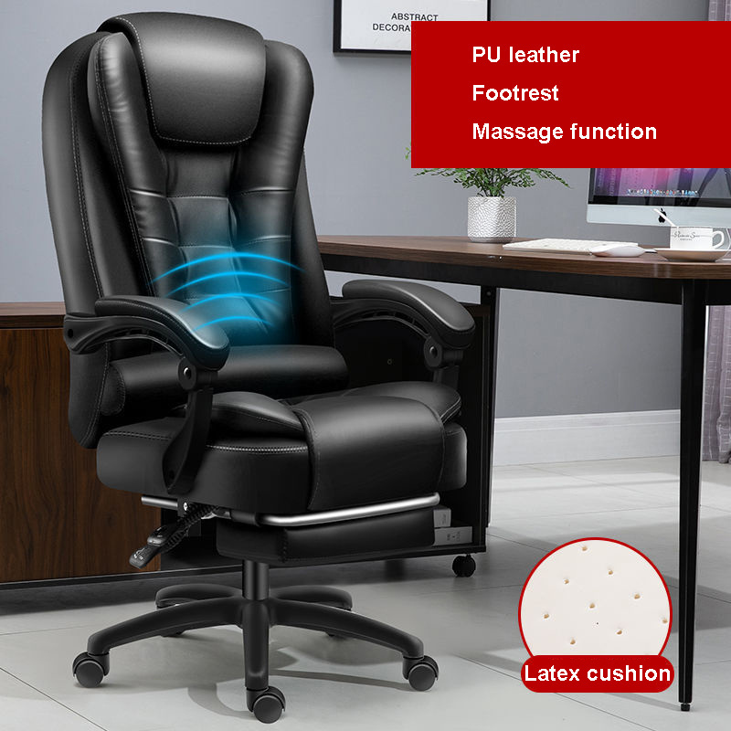 PU leather boss office chair company office lift rotating reclining backrest gaming chair with footrest and message function