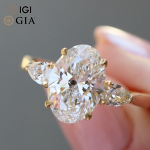 Gia Igi Certified Cvd Lab Grown Created Diamond Real Gold Oval Cut Three Stone Engagement Ring 1 2 3 Ct Carat Jewelry For Women