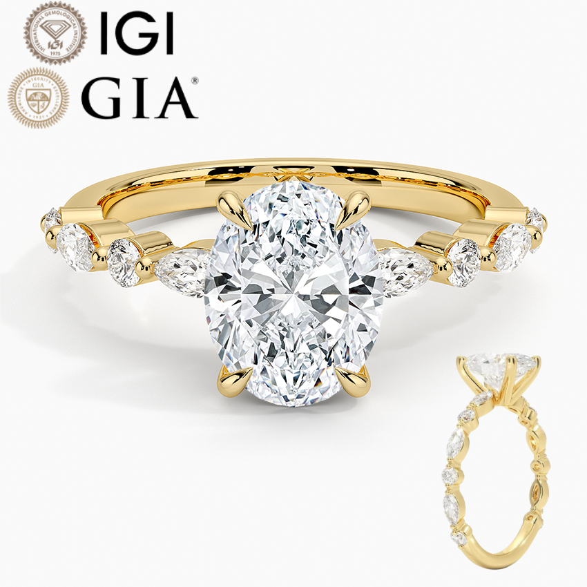 Custom Gia Igi Certified Cvd Lab Grown Created Diamond Real Gold Oval Cut Engagement Ring 1 2 3 Ct Carat  2ct Jewelry For Women