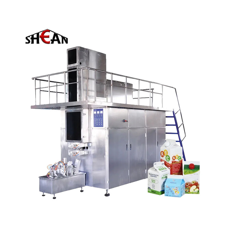 Automatic 200 250ml milk juice drinks beverage aseptic brick shape paper carton box filling machine packing packaging machine