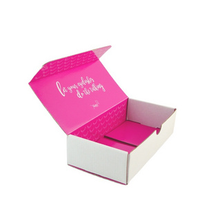 High End Beauty Products Corrugated Subscription Paper Pink Shipping Box With Foil Logo for Luxury Premium Cosmetics Beauty Set