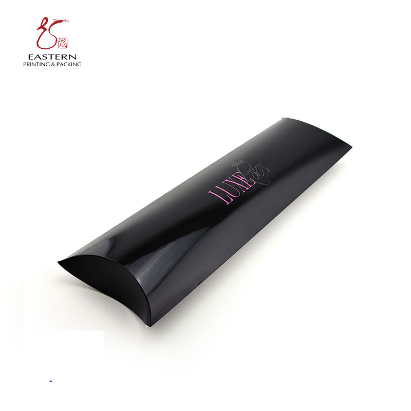 Cheap Personalized Pillow Box Packaging With Handle Black Packaging Box With Logo Printed For Hair Extensions With Paper Bag