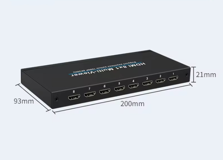 4K 1080P 8 In 1 Out HDMI Switch 8x1 HDMI Seamless Quad Multi-Viewer Switcher With Remote Control Black