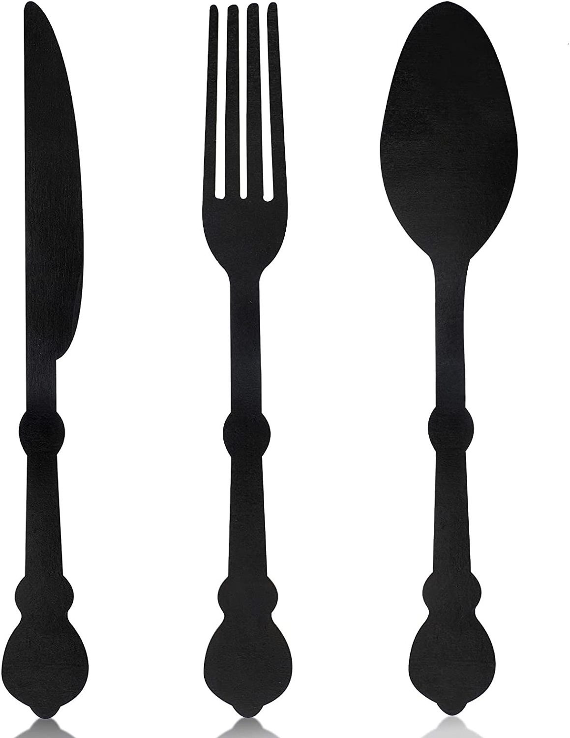 Large Fork Knife Spoon Set Wooden Farmhouse Kitchen Wall Sign Suitable for Family Dining Room Decoration (Black)