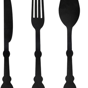 Large Fork Knife Spoon Set Wooden Farmhouse Kitchen Wall Sign Suitable for Family Dining Room Decoration (Black)