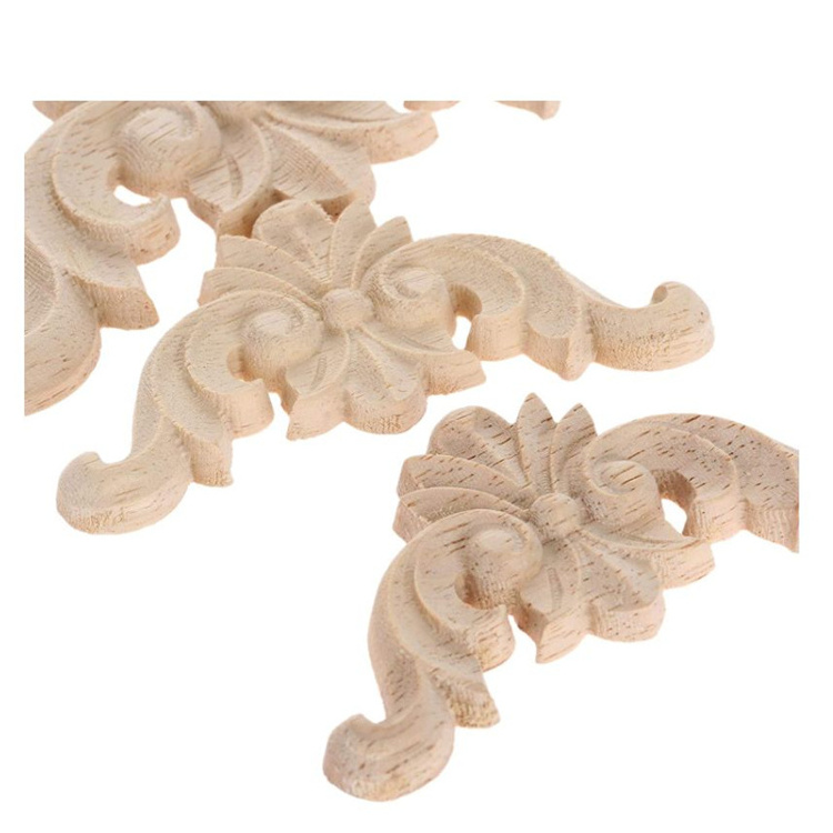 4PCS Wood Applique Rubber Wood Carved Corner Onlay Appliques Furniture Onlay Door Wall Cabinet wood curving wall decor