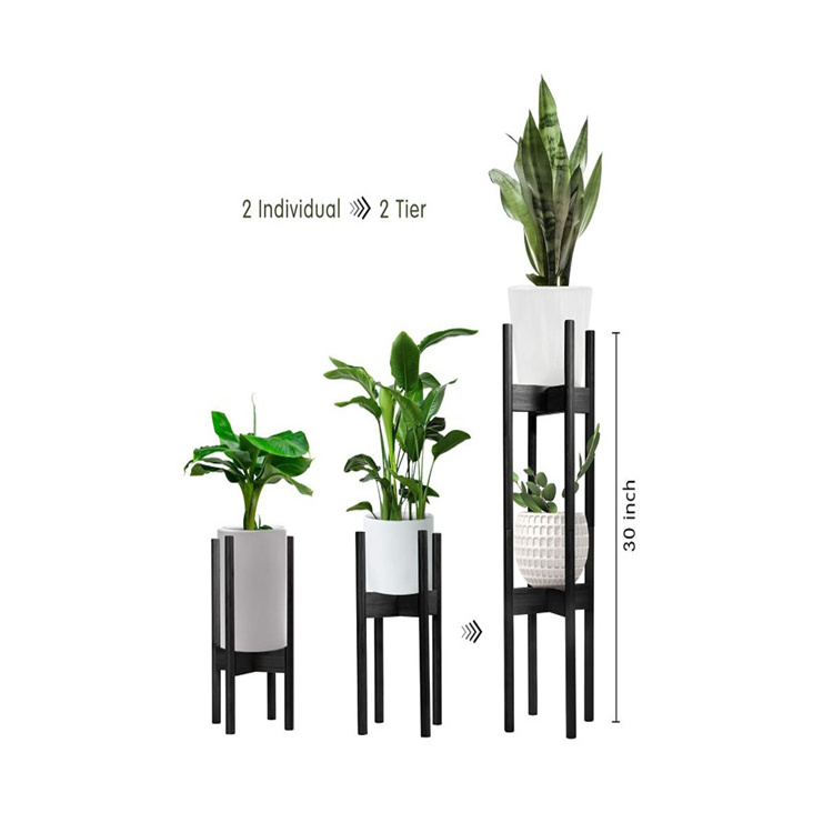 2 Pack plant stands indoor plant racks pot holders 2 tier tall plant stand home decor wood and iron stand for the flowers