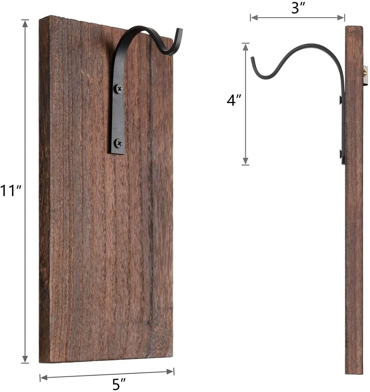 Rustic Wall Hooks with Wood Board, Wrought Iron Hooks Metal Decorative Hangers for Hanging Mason Jars Lantern Planter