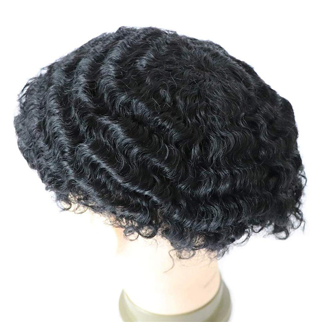 Cheap price hot selling Weave Unit All Lace Jet Black Curly Man Hair Piece for African Man PU V loop Mens Afro Curly Toupee