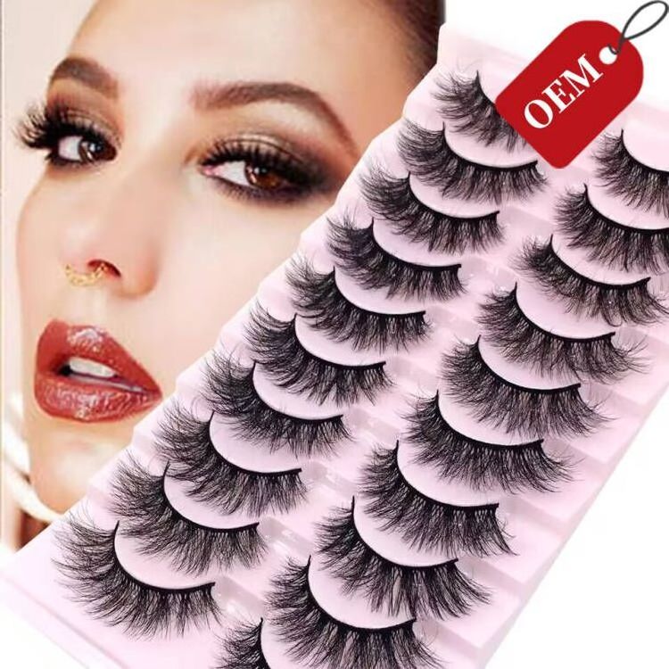 Natural Full Strip Mink Eyelashes Faux Lashes 10 Pairs Wholesale Vendors 18mm 22mm 25mm 3d 5d Short Fluffy Curly Mink Eyelash