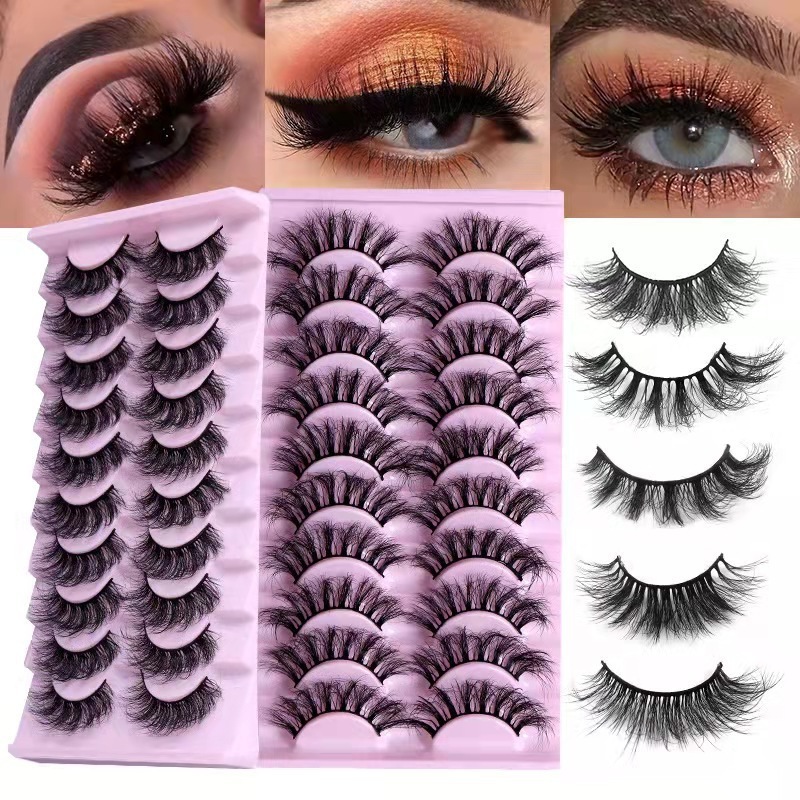 Natural Full Strip Mink Eyelashes Faux Lashes 10 Pairs Wholesale Vendors 18mm 22mm 25mm 3d 5d Short Fluffy Curly Mink Eyelash