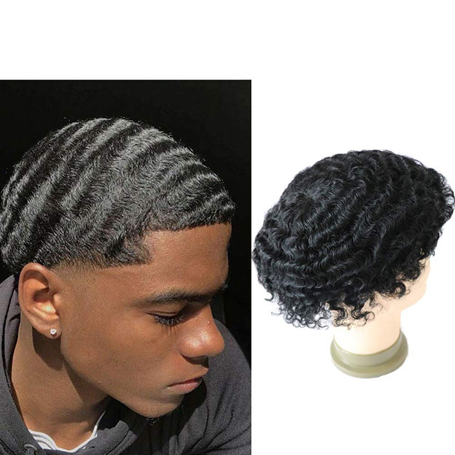 Cheap price hot selling Weave Unit All Lace Jet Black Curly Man Hair Piece for African Man PU V loop Mens Afro Curly Toupee