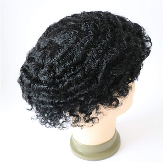 Cheap price hot selling Weave Unit All Lace Jet Black Curly Man Hair Piece for African Man PU V loop Mens Afro Curly Toupee