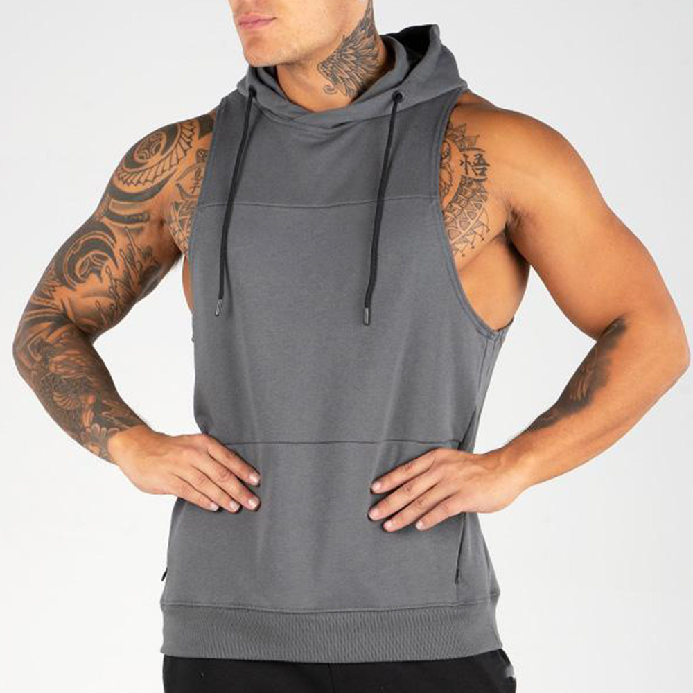 Wholesale Men Gym Wear Stringer Tank Top Sweatshirt Hoodie Men's Boys Plain Sleeveless Running Workout Men Slim fit Dry Hoodies