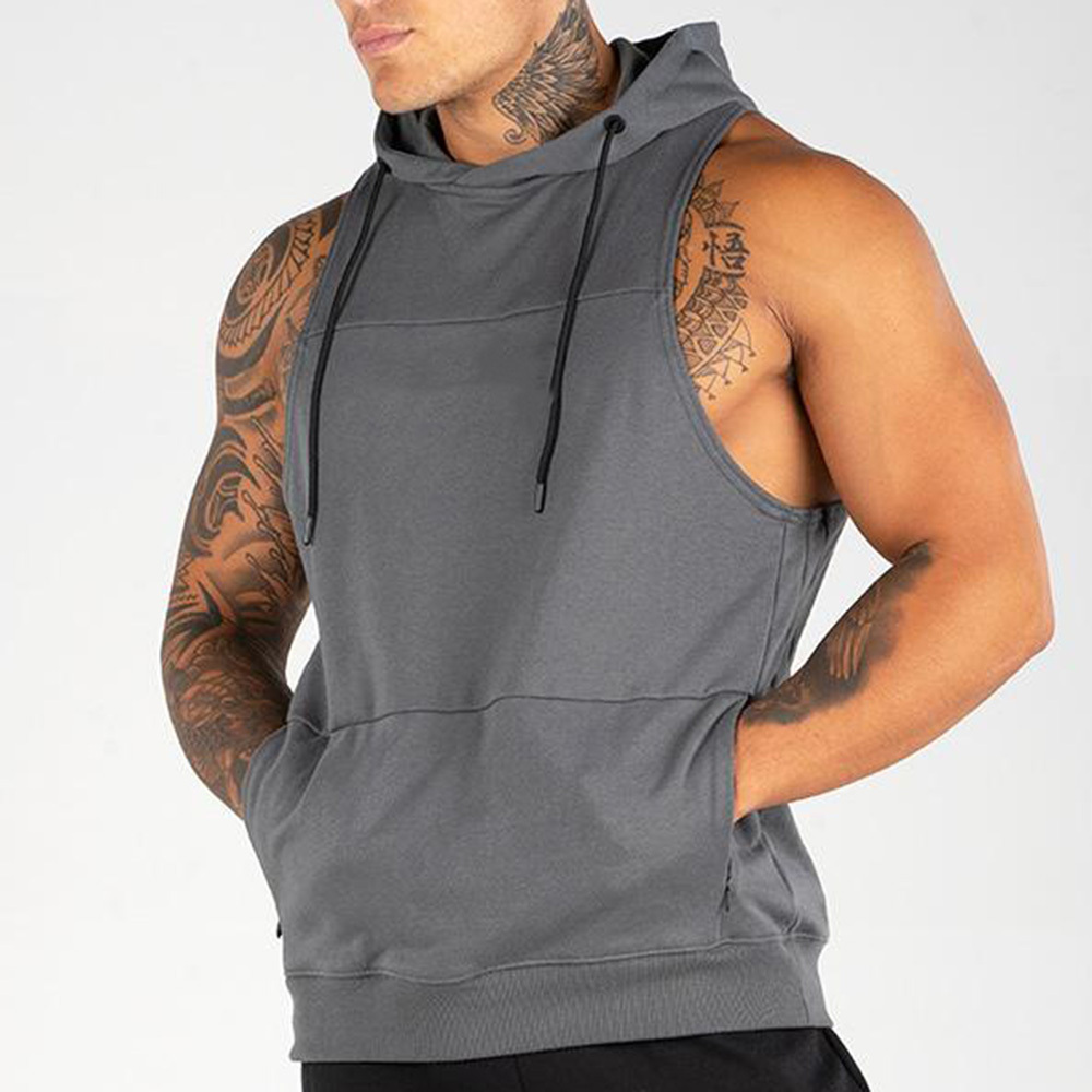 Wholesale Men Gym Wear Stringer Tank Top Sweatshirt Hoodie Men's Boys Plain Sleeveless Running Workout Men Slim fit Dry Hoodies