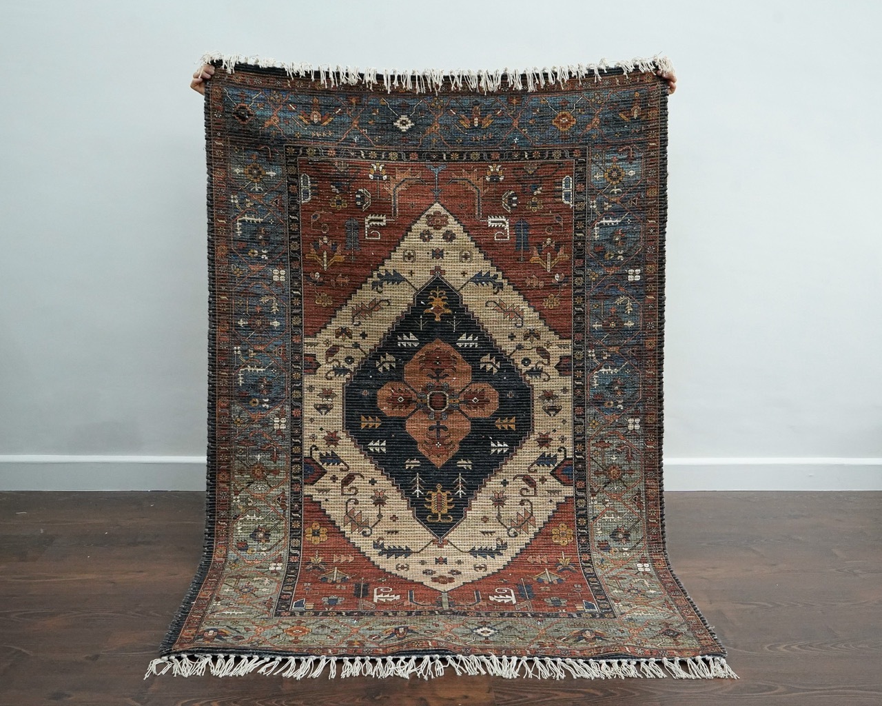 Handwoven Printed Jute Chenille Flat Pile Boho Rug for Eco-Friendly and Stylish Home Decor Persian Design