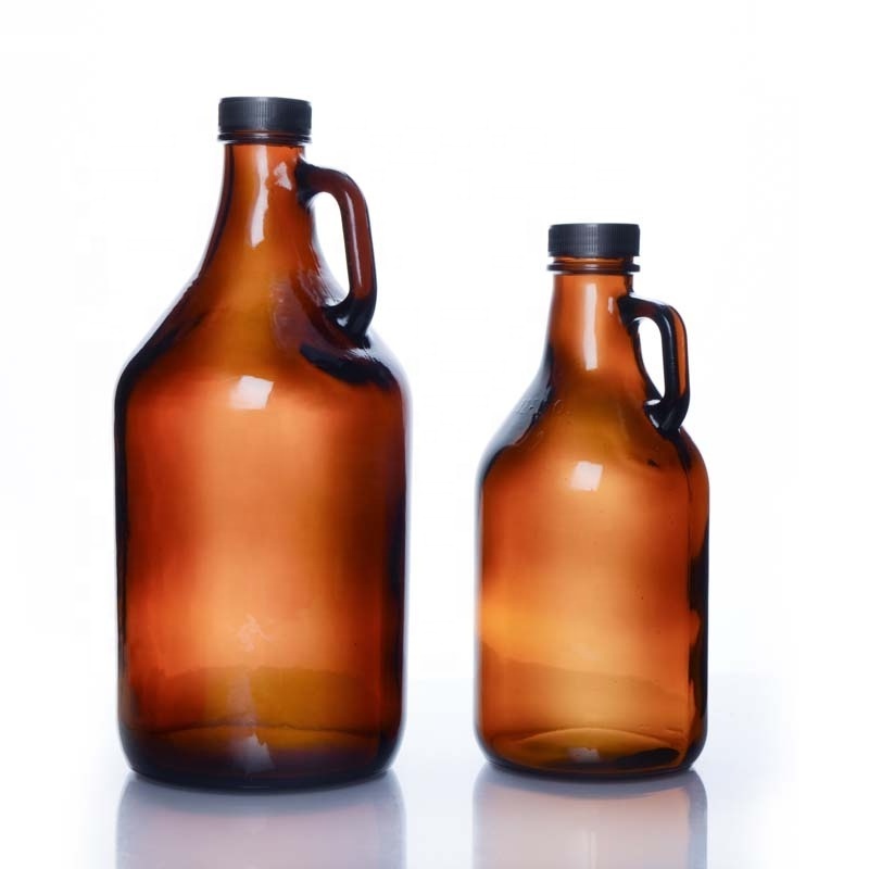 Factory Supplier 1L 2L Amber Empty California Style Beer Growler Glass Wine Bottle with Swing Top and Handle