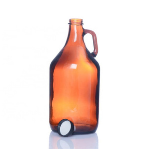 Factory Supplier 1L 2L Amber Empty California Style Beer Growler Glass Wine Bottle with Swing Top and Handle