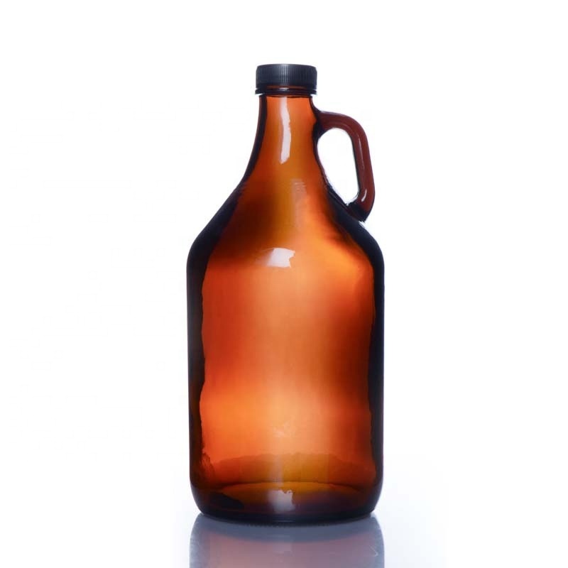 Factory Supplier 1L 2L Amber Empty California Style Beer Growler Glass Wine Bottle with Swing Top and Handle