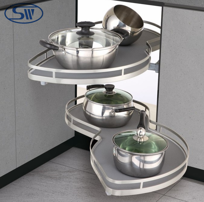 SHEENWAY Kitchen Soft Close Revolving Storage Baskets Swing Tray magic Corner for Cabinet Blind Corner kitchen storage