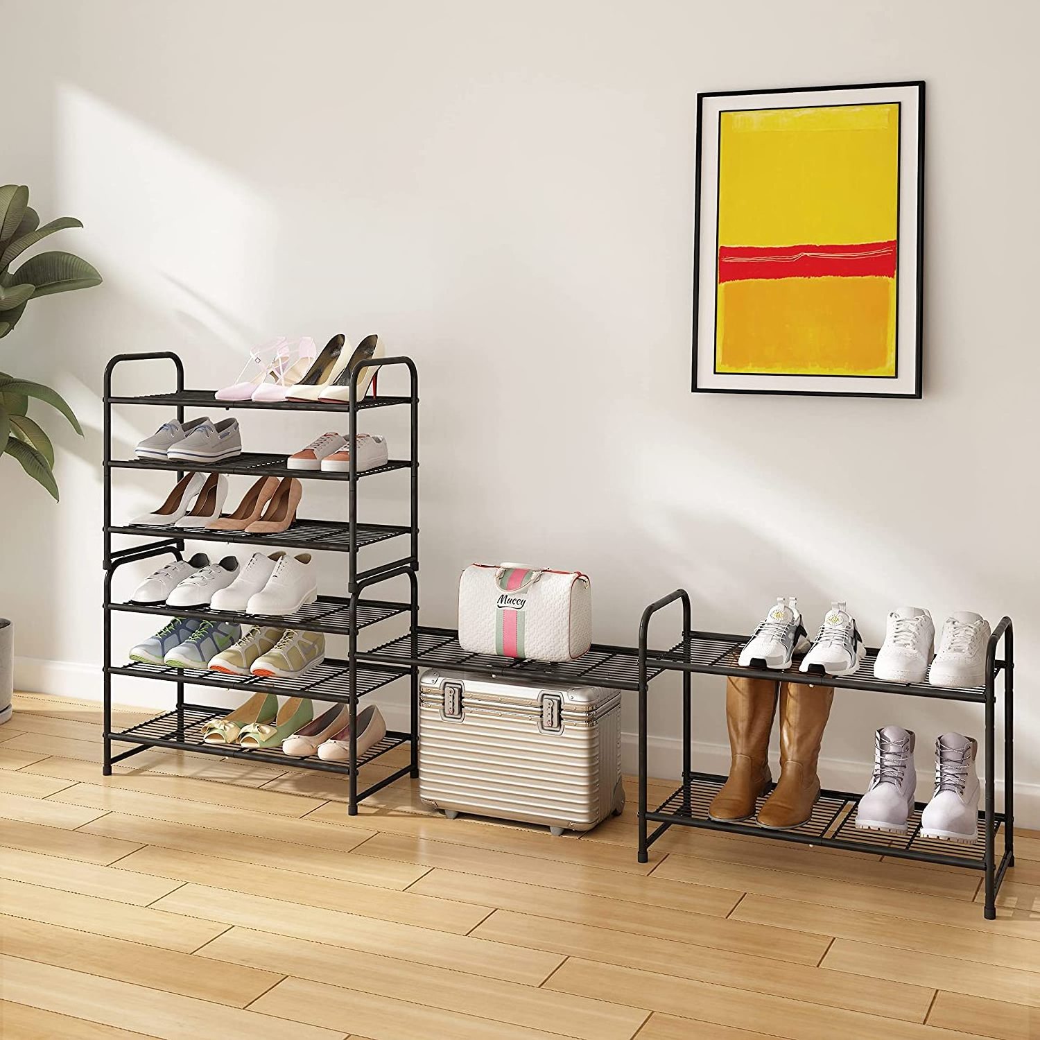 Industrial Metal Stackable Shoe Rack Expandable & Adjustable Shoe Shelf Storage Organizer Wire Grid for your Home Entryway Hall