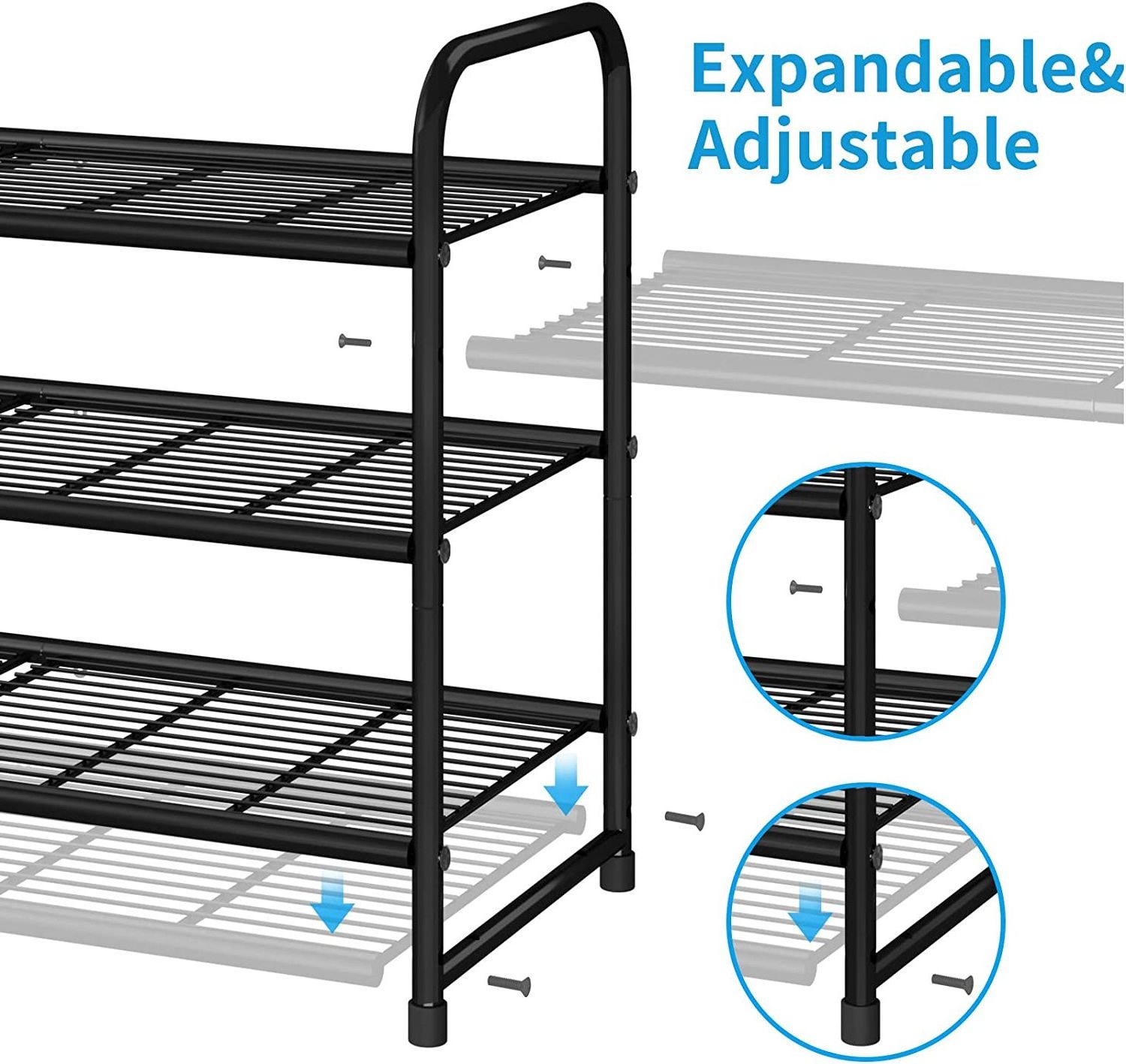 Industrial Metal Stackable Shoe Rack Expandable & Adjustable Shoe Shelf Storage Organizer Wire Grid for your Home Entryway Hall