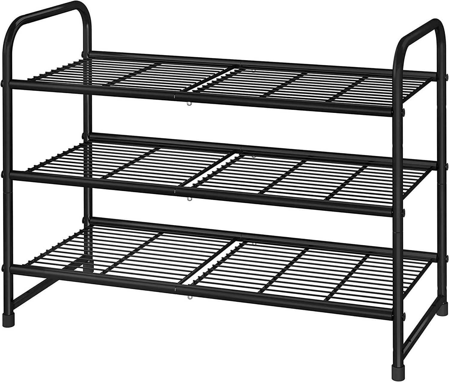 Industrial Metal Stackable Shoe Rack Expandable & Adjustable Shoe Shelf Storage Organizer Wire Grid for your Home Entryway Hall