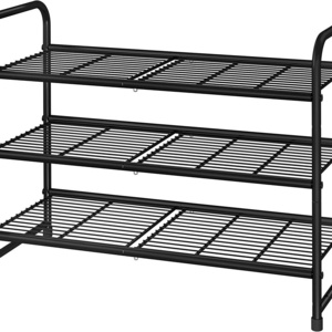 Industrial Metal Stackable Shoe Rack Expandable & Adjustable Shoe Shelf Storage Organizer Wire Grid for your Home Entryway Hall