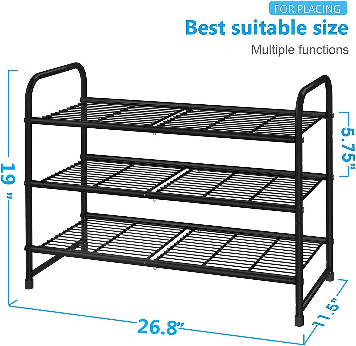 Industrial Metal Stackable Shoe Rack Expandable & Adjustable Shoe Shelf Storage Organizer Wire Grid for your Home Entryway Hall