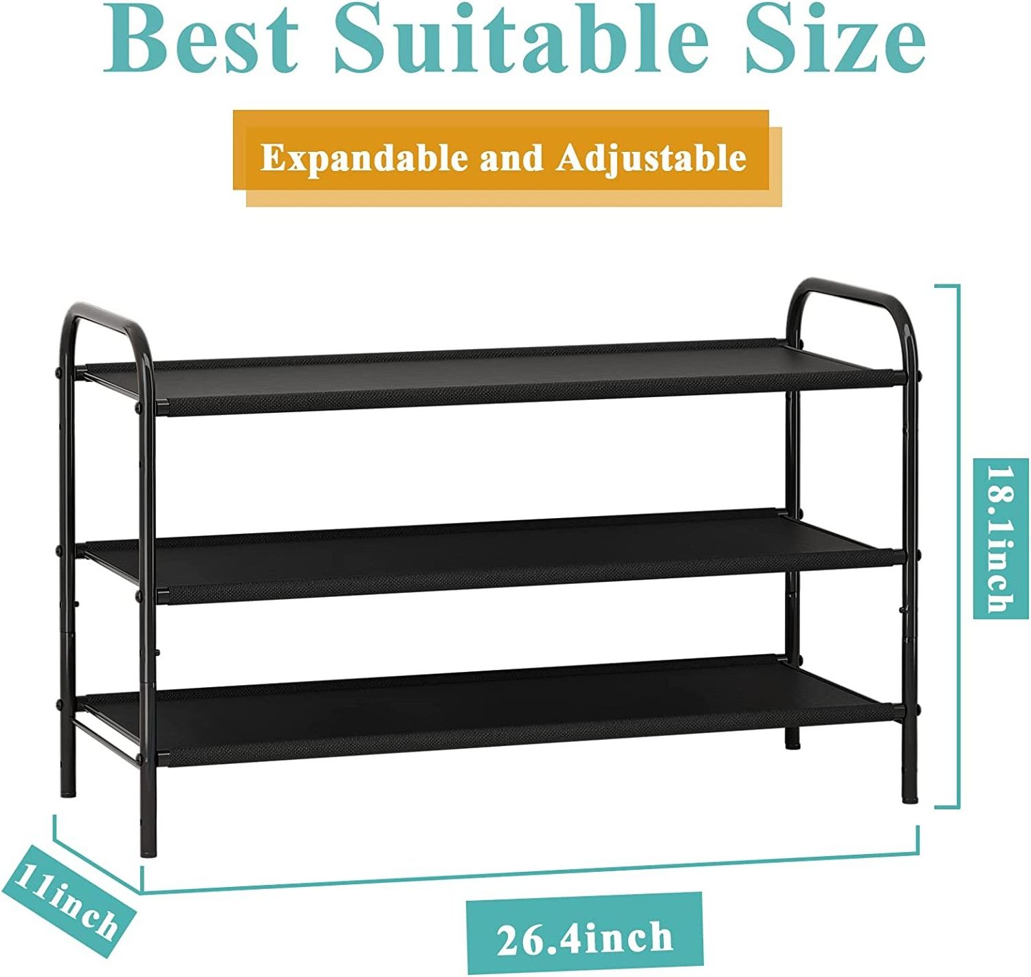 Black Industrial Metal Shoe Organizer Adjustable Rust-Proof Rack for Closet Entryway Hallway Bedroom Storage for Home Use