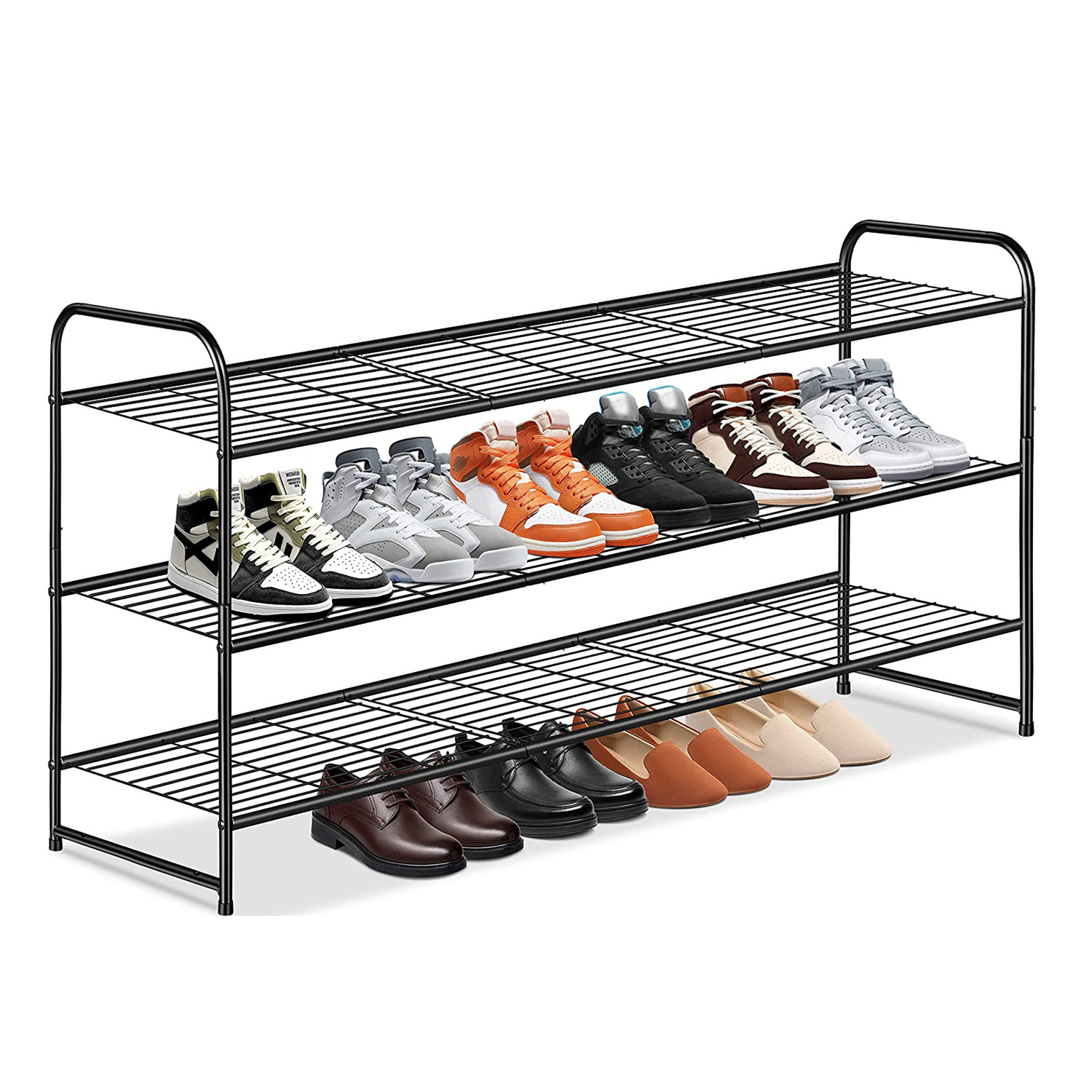 Metal Long Shoe Rack for Closet Shoe Organizer for Entryway Wide Stackable Shoe Storage Shelf with Sturdy Wire Grid for Closet