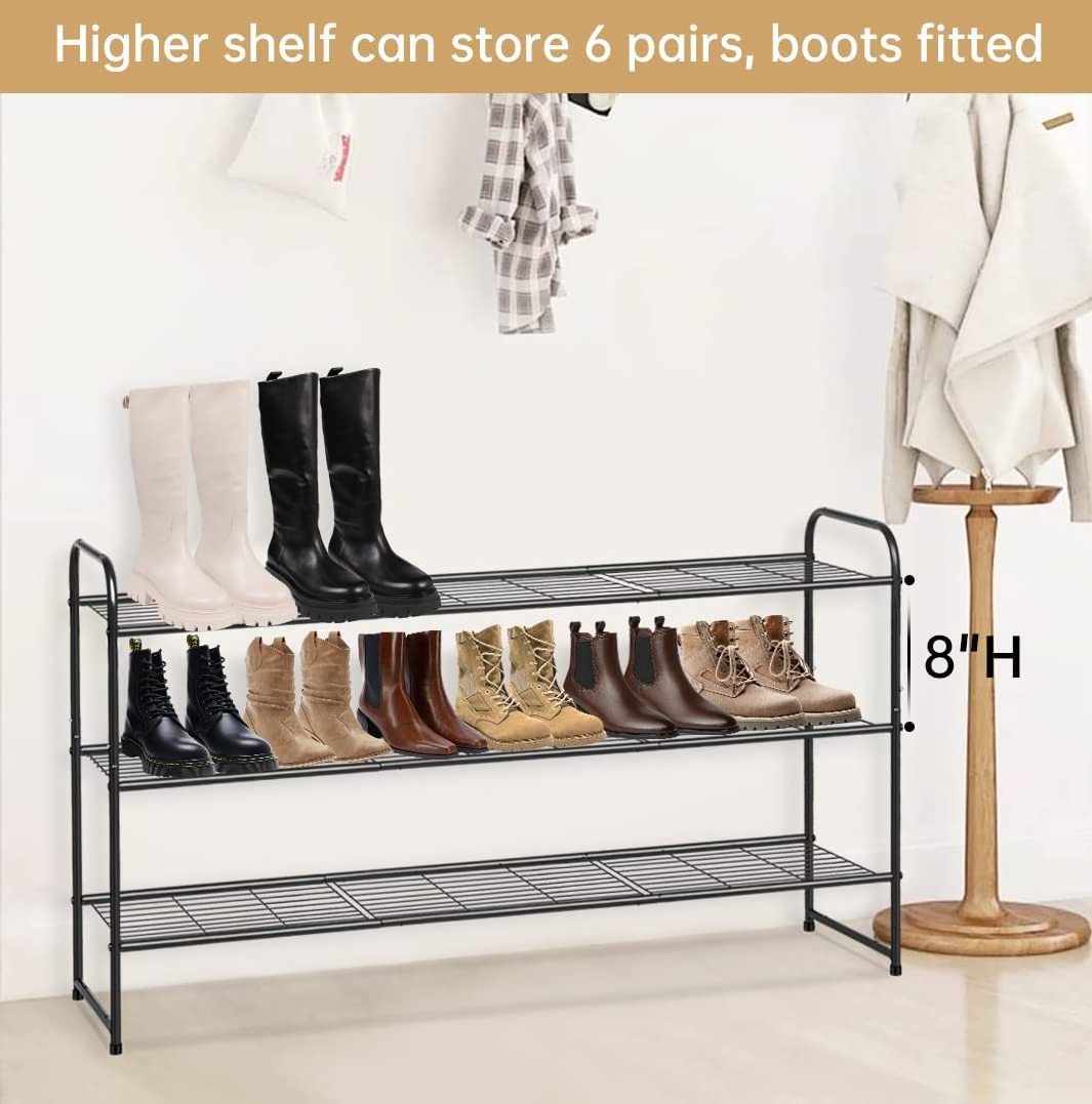 Metal Long Shoe Rack for Closet Shoe Organizer for Entryway Wide Stackable Shoe Storage Shelf with Sturdy Wire Grid for Closet