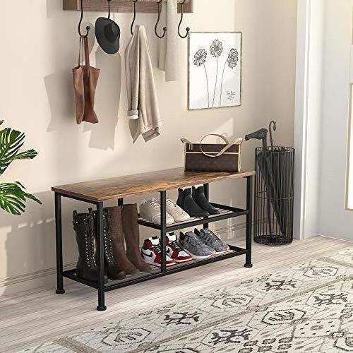 Large Side Table Style Metal and Wood Shoe Rack Under Table Dispenser Storage Organizer For Living Rooms And Home shoe racks