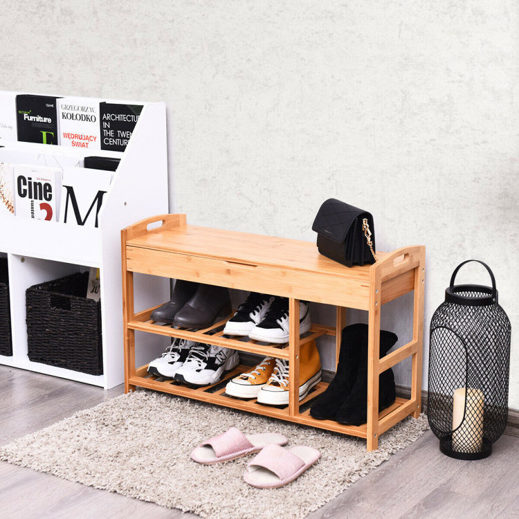 Wooden Shoe Bench Entryway Storage Rack with Openable Seat entryway or mudroom organized and clutter-free Boot Organizer Rack