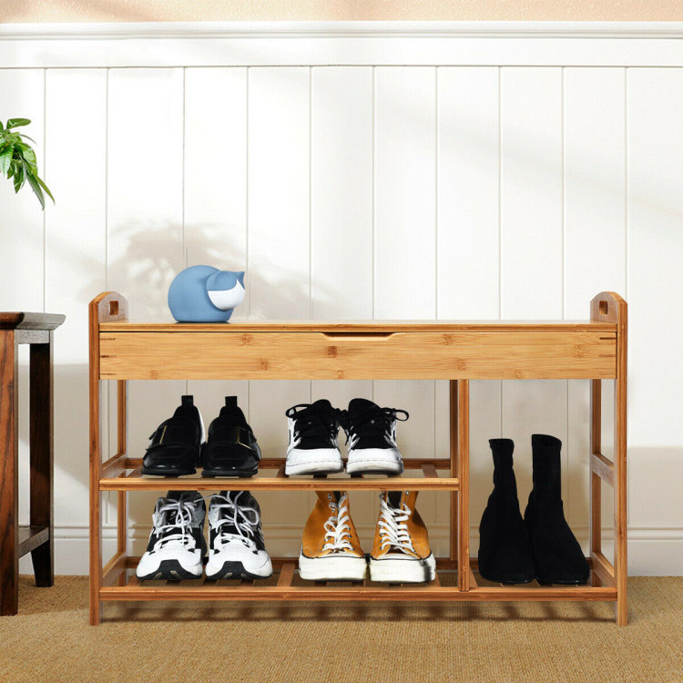 Wooden Shoe Bench Entryway Storage Rack with Openable Seat entryway or mudroom organized and clutter-free Boot Organizer Rack