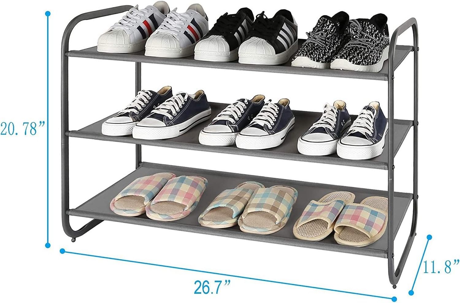 Metal Shoe Rack with Fabric Shelves Shoe Shelf for Closet Bedroom Entryway Storage Organizer Stackable Shoe Shelf for Hallway