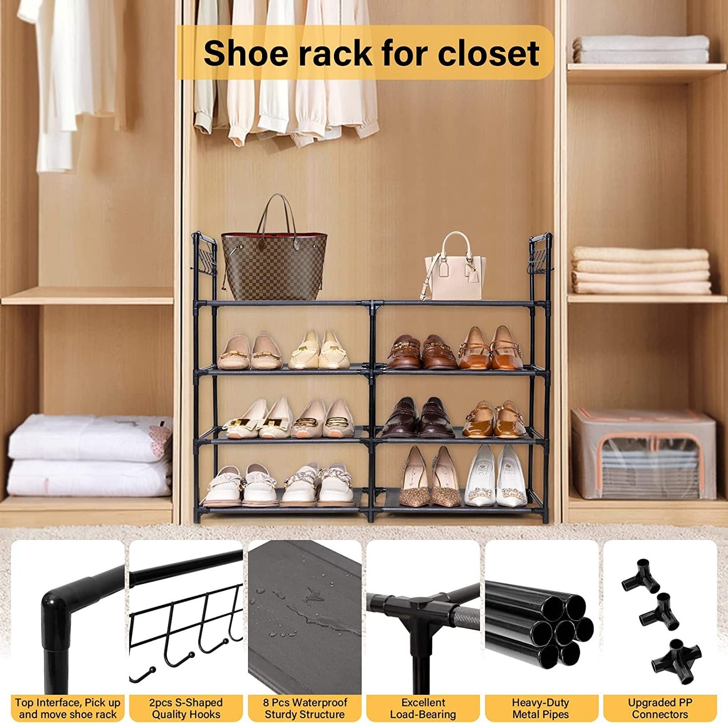 Metal Shoe Rack Shoe Organizer Stand Stackable Large Storage Organizer For Living Rooms And Home shoe racks for home Versatile