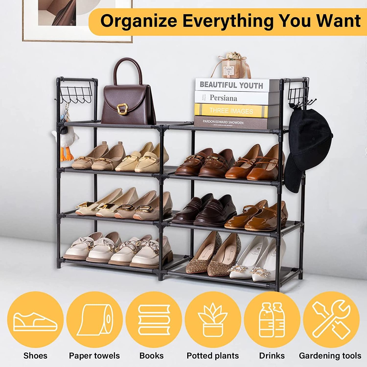 Metal Shoe Rack Shoe Organizer Stand Stackable Large Storage Organizer For Living Rooms And Home shoe racks for home Versatile