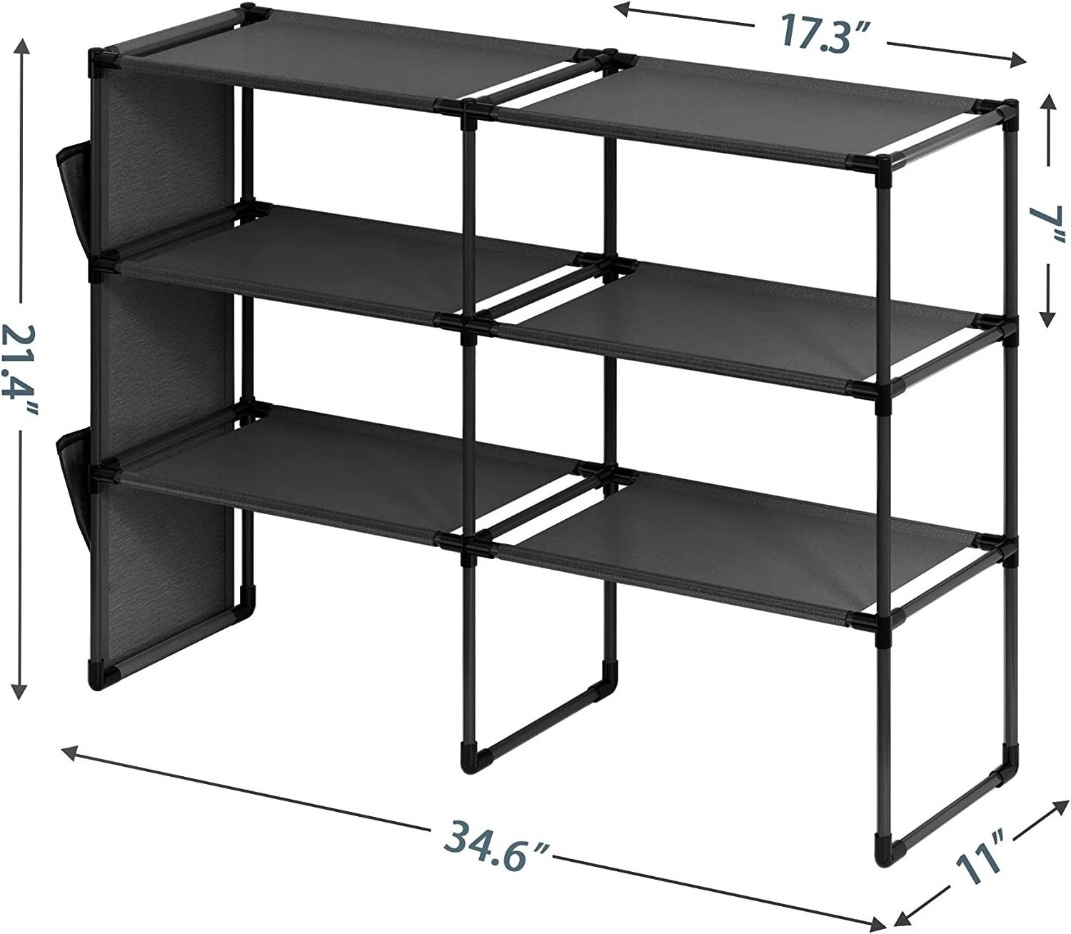 Metal Shoe Rack with Removable Side Pockets Large Storage Organizer for Heels and Shoes Shoe Shelf  for Entryway Bedroom Hallway