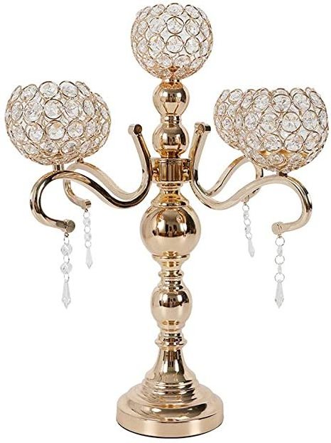 Party Supply Gold Candle Holder Table Centerpieces 5-arms Tall Crystal Wedding table decoration Candelabra with cheap price