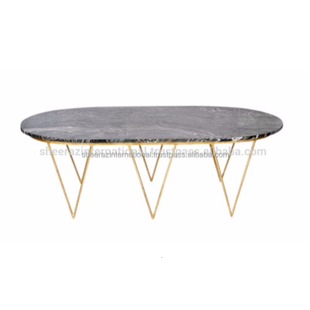 Modern Luxury Oval Marble Golden Frame Style Living Room Furniture Coffee Table  Center Table Minimalist Centre Table Room