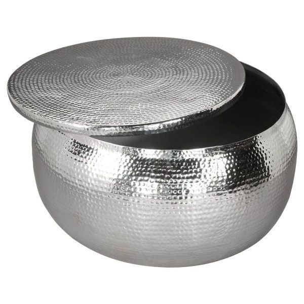 Aluminium Round Hammered Brass Drum Side Table and Coffee Table Container Lid Removable for Bedroom Living Room Contemporary