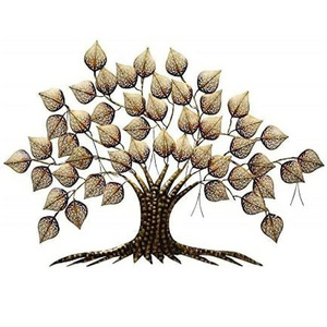 Metal Tree With Lighting leaves Golden Iron 3D Hanging Sculpture Metal Wall Decor for Living Rooms With Yellow Shade lighting