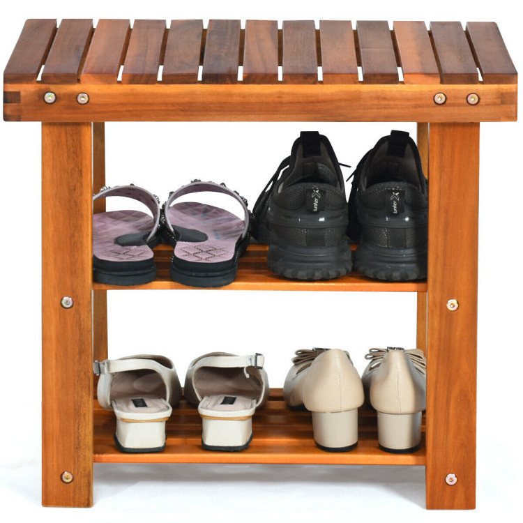 Wood Shoe Rack Shoe Bench Boots Organizer 2 in 1 Storage and Bench Multi-functional Use Sturdy and Durable rounded corners