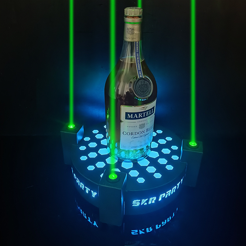 Glow Light luminous Wine Bottle Display Racks Round Bottle Glorifier alcohol whisky brandy presenter with Green Laser Lighting