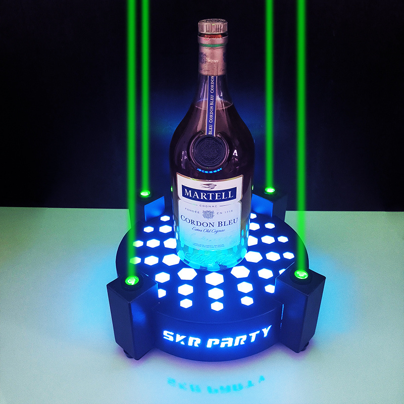 Glow Light luminous Wine Bottle Display Racks Round Bottle Glorifier alcohol whisky brandy presenter with Green Laser Lighting