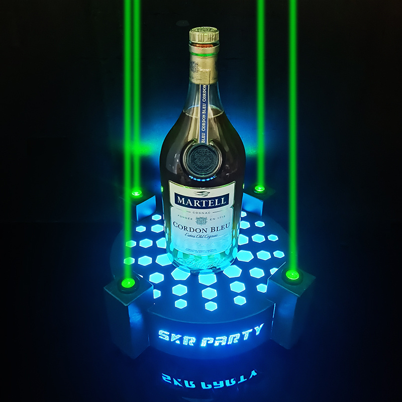 Glow Light luminous Wine Bottle Display Racks Round Bottle Glorifier alcohol whisky brandy presenter with Green Laser Lighting