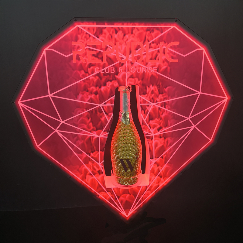 Custom logo Nightclub bar supplies vip red Rose fashion design diamond shape led bottle presenter bottle glorifier wine stand