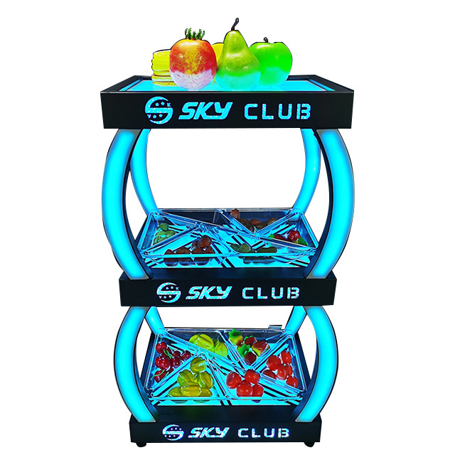 Custom Logo 3 Tier LED Fruit Bar KTV Party Snack Metal Luminous Lighting Acrylic Vegetable LED Serving Tray For Night Club