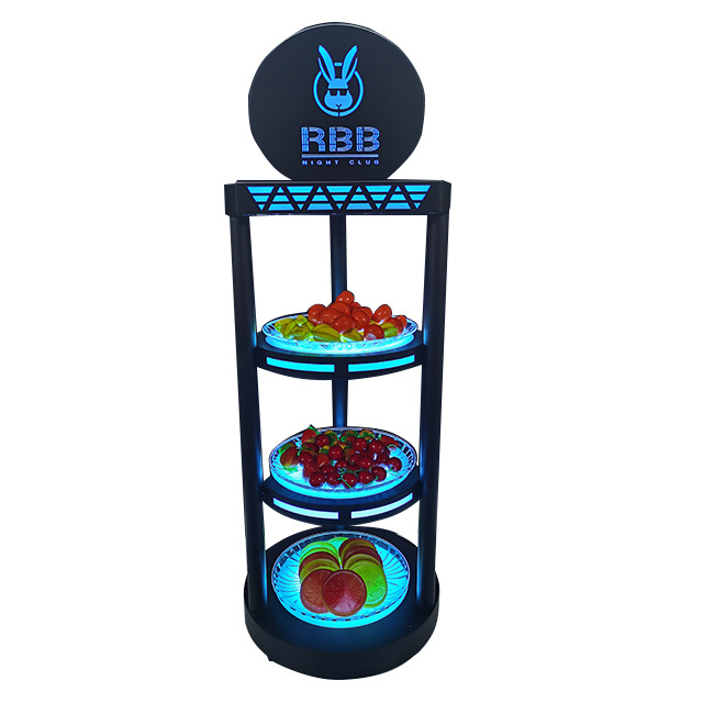 Custom Logo 3 Tier LED Fruit Bar KTV Party Snack Metal Luminous Lighting Acrylic Vegetable LED Serving Tray For Night Club